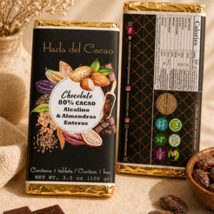 CHOCOLATE 80% CACAO ALCALINO Y ALMENDRAS ENTERAS HADA DEL CACAO